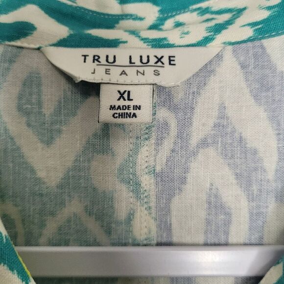 TRU LUXE button front tunic Linen Blend Vacation Bright Casual 3/4 Sleeve Xl - Picture 6 of 9